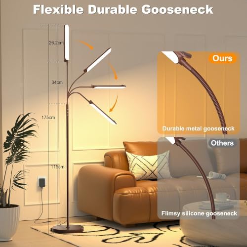 Yikuneng Dimmable LED Floor Lamp, Super Bright Reading Lamps Floor Standing lamp with Remote & Touch Control, Stepless Dimming & 2700K-6500K Color Temperature, for Living Room Bedroom Office, Brown - Image 2