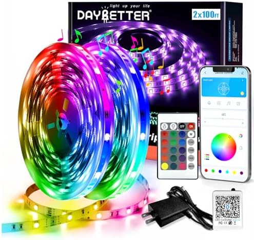 DAYBETTER Led Strip Lights Smart with App Control Remote, 2835 RGB for Bedroom, Music Sync Color Changing for Room Party 200 ft (2 Rolls of 100 ft) by DAYBETTER