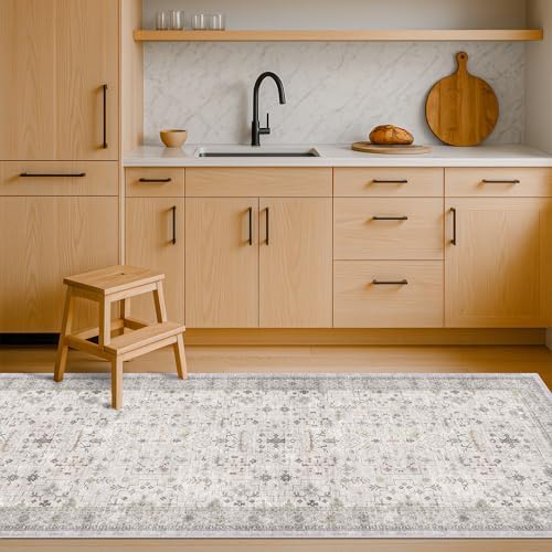 Hazo Haus Vintage Hallway Runner Rug - 2x10 Runner Rug, Washable 2x10 Light Gray & Sage Kitchen Floor Mat - Extra Long Light Gray Neutral Farmhouse Boho Design Décor by HazoHaus