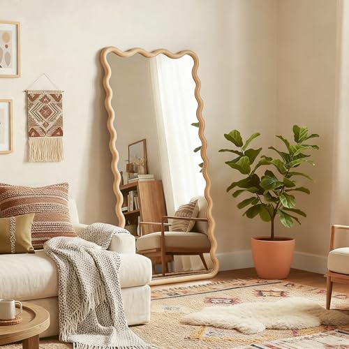 Full Length Mirror, 55”x28” Wavy Wood Floor Mirror for Wall - Image 3