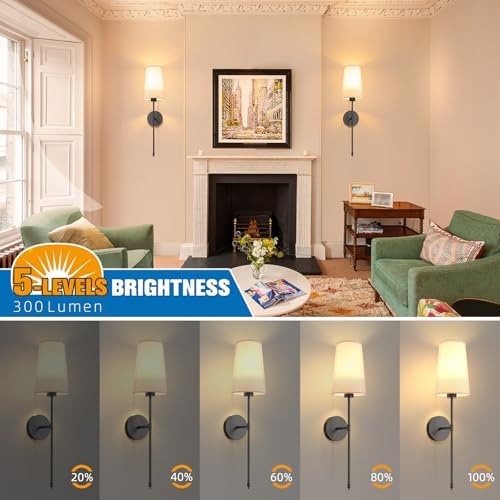 NIORSUN Black Battery Operated Wall Sconce Set of 2,Rechargeable Wall Lights with 10400mAh Dimmable Detachable Bulbs and Remote,9 Colors Wireless Sconces for Bedroom Living Room Hallway - Image 5