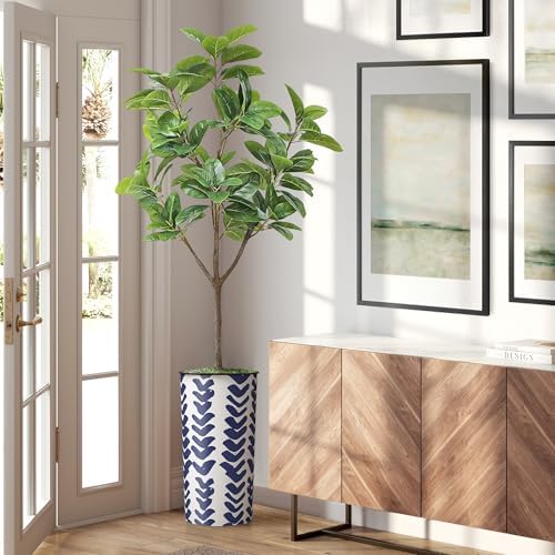 Artificial Tree in Pattern Planter, Fake Rubber Silk TRE for Indoor and Outdoor Home Decoration - 70" Overall Tall (Plant Pot Plus Tree) by SIGNWIN