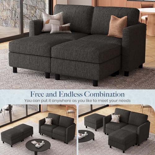 Belffin 58.3" Modular Sectional Sofa 4 Seats Sleeper Sofa Washable Sectional Couches for Living Room Comfy Couches with Storage Seat Couch Sofas with Chaise,Dark Grey - Image 4