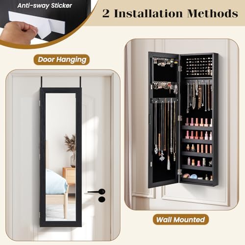 GIANTEX Wall or Door Mounted Jewelry Cabinet with Full Length Mirror - Image 5