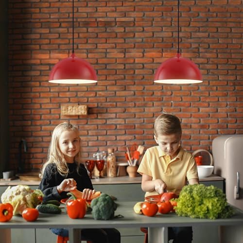 Red Plug in Pendant Light 2 Packs 11.8inch 14.7 ft, Farmhouse Pendant Light, Kitchen Pendant Lights, Pendant Lights Kitchen Island, Hanging Lights with Plug in Cord for Dining Room, Bedroom - Image 4