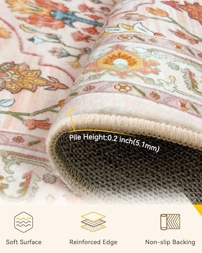 RELEANY Washable Area Rug, Large 9'x12', Pink/Light Pink/Colorful - Image 3