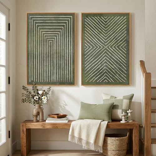 Large Framed Green Abstract Wall Art for Living Room Set of 2, 24x36 In by Cuspin