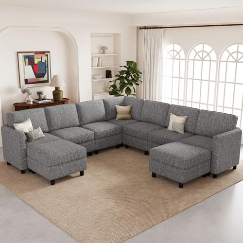 Belffin 107.1" 9 Seats Modular Sectional Sofa U Shaped Couch Big Corner Washable Sectional Couches for Living Room Comfy Couches with Storage Seat Couch Sofas with Chaise,Grey by Belffin