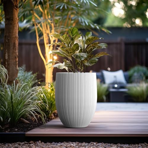 Kante Large Round Bullet White Concrete Planter 21.7" Tall, Outdoor - Image 3