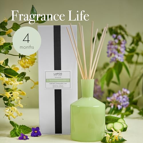 LAFCO New York Classic Reed Diffuser, Wild Honeysuckle - 6 oz - Up to 3 Months Fragrance Life - Reusable Glass Vessel - Natural Wood Reeds - Made in the USA - Image 4