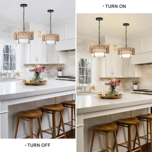 12.6" Rattan Pendant Light for Kitchen Island, Boho Chandelier - Image 6