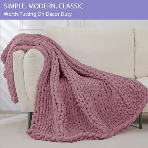 Bigacogo Chunky Knit Throw Blanket for Couch, 40x80 inches, Burnt Rose - Image 4