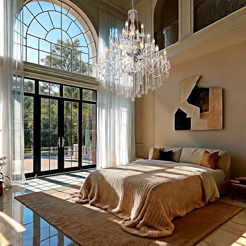 Wellmet Chrome Chandelier Light Fixture, Luxury Maria Theresa Crystal Chandeliers for High Ceiling Foyer, 24 Lights Hanging Pendant Light for Living Room EntryWay Hall Staircase Large 35.66" - Image 5