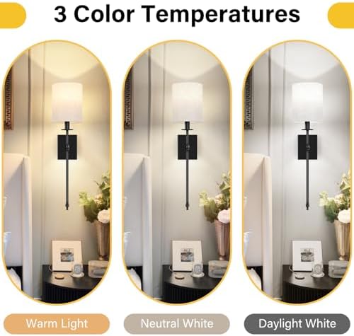 Bosceos 27 inch Battery Operated Wall Sconces Set of 2 with Remote, Rechargeable Wireless Wall Lights with Beige Fabric Shade, Indoor Not Hardwired Dimmable for Bedroom Living Room Decor - Image 4