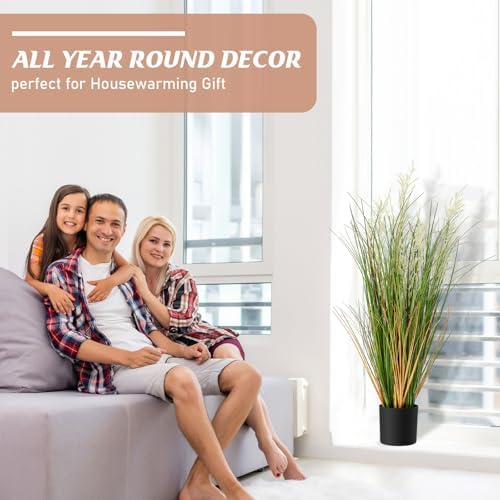 Jexine 2 Pcs 3 ft Tall Artificial Grass Plant Potted Artificial Greenery Floor Plants Faux Pampas Grass Tall in Pot for Housewarming Gift House Garden Bathroom Lobby Outdoor Decoration - Image 4