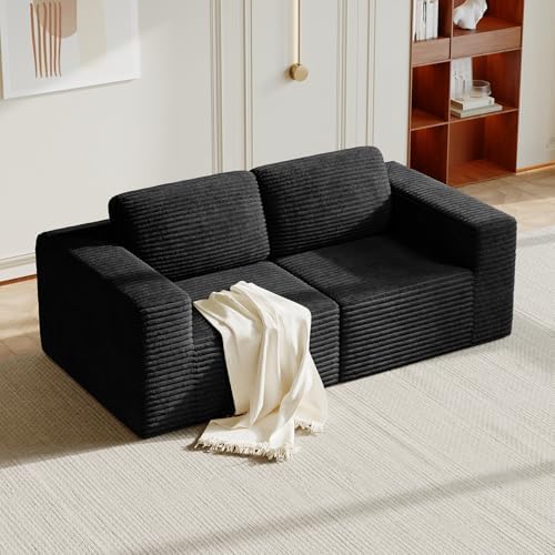 Vesgantti 80" Modular Sectional Sofa, Corduroy Cloud Couch with Deep Seating & Spring Support, 2 Seater Compact Modular Couch, Boneless Sectional Sofa for Small Spaces, No Assembly Required, Black by Vesgantti