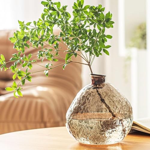 Unique Clear Glass Vase Hammered Fluted Unique Flower for Centerpieces Aesthetic Room Decor(Brown) by Unknown