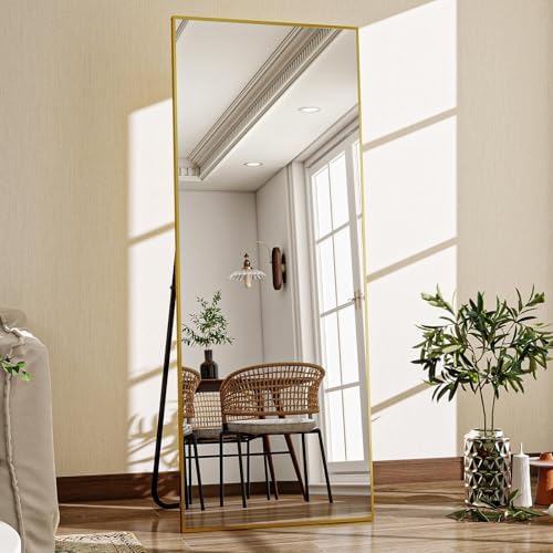 VooBang 68" x 22" Gold Full Length Mirror, Floor Body Mirror with Stand Aluminum Alloy Frame, Standing Hanging or Leaning for Bedroom Living Room by VooBang