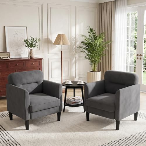 Kromax Accent Chair for Living Room Set of 2, Comfy Reading Armchair, Grey by KROMAX