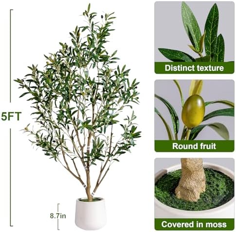 Large Artificial Trees Tall Faux Olive Tree with Pot Indoor Outdoor Realistic Floor Fake Plastic plantas for Modern Home Living Room Office Corner Farmhouse Fake Olives Plants Decor Housewarming Gift - Image 6