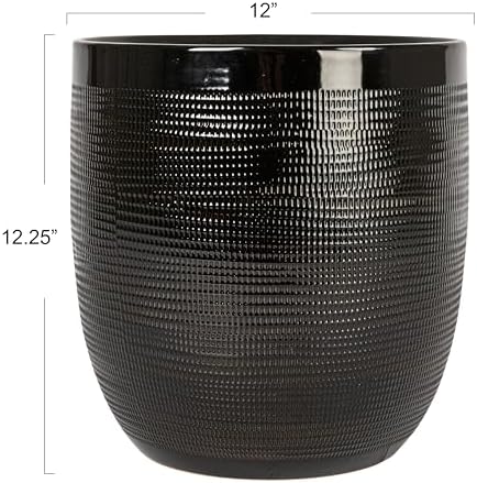 Creative Co-Op Embossed Textured Stoneware Planter, Matte Black - Image 2