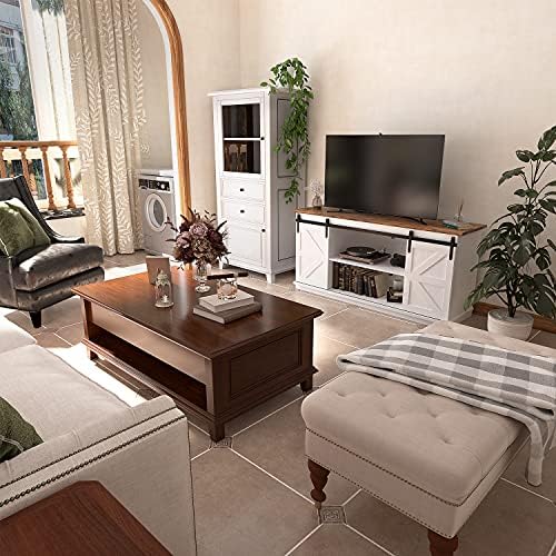 JUMMICO TV Stand for 65 Inch TV, Sliding Barn Doors, Bright White - Image 6