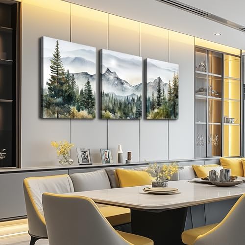 MHARTK66 Wall Art for Living Room Modern Wall Decor for Bedroom Office Decor Abstract Mountain Forest Landscapes Ink Painting 3 Piece Framed Canvas Art Prints Ready to Hang Wall Pictures Home Decor - Image 4