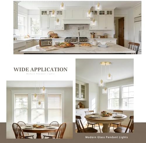 Brushed Gold Dining Room Chandelier Light Fixture, 3-Light Pendant Lighting with Clear Glass, Modern Kitchen Island Cluster Hanging Pendant Lights for Kitchen Dining Room, OS-YQ8153-3BGC - Image 5