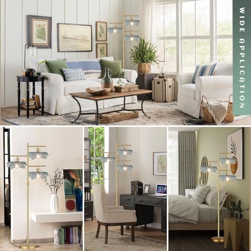 Vintage Floor Lamp Farmhouse Floor Lamps for Living Room, Brass Tree Lamps Dimmable Standing Lamp Tall Lamps with Dark Green Glass Shade, Gold Flower Floor Light for Bedroom Corner Study - Image 7
