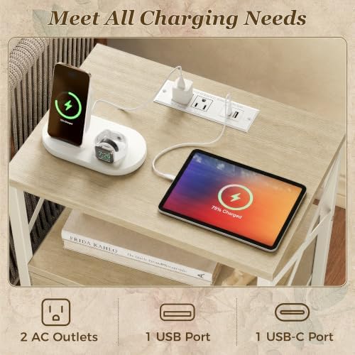 Huuger Nightstand Set of 2 with Charging Station, USB-C Port, End Tables - Image 4