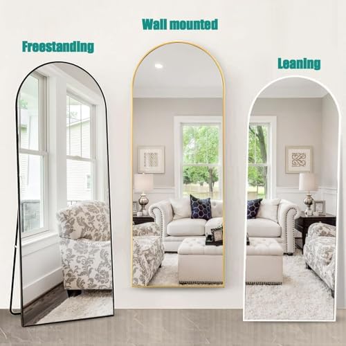 65''x22'' Arched Full Length Mirror with Stand, Full Body Mirror, Mirrors Full Length Floor Freestanding, Wall Mounted Mirrors for Bedroom Living Room Cloakroom (Gold) - Image 6
