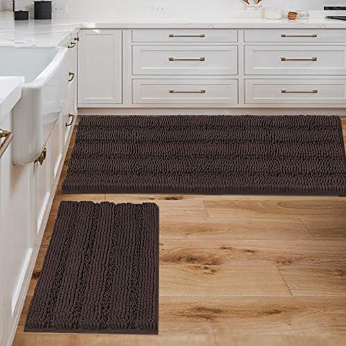 Non Slip Thick Shaggy Chenille Bathroom Rug Mat Set Extra Soft and Absorbent Striped Floor Rugs, 2 Piece, Machine-Washable by HVERSAILTEX