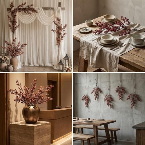 3 Pcs Artificial Berry Stem Spring Faux Flowers,35" Stems Fake Dried Berries, Faux Berry Picks for Vase,Wabi-Sabi Floral Decor for Home, Wedding,Table Centerpiece,Fall,Boho Decor (Red) - Image 6