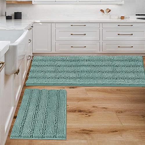 Non Slip Thick Shaggy Chenille Bathroom Rug Mat Set Extra Soft and Absorbent Striped Floor Rugs, 2 Piece, Machine-Washable by HVERSAILTEX