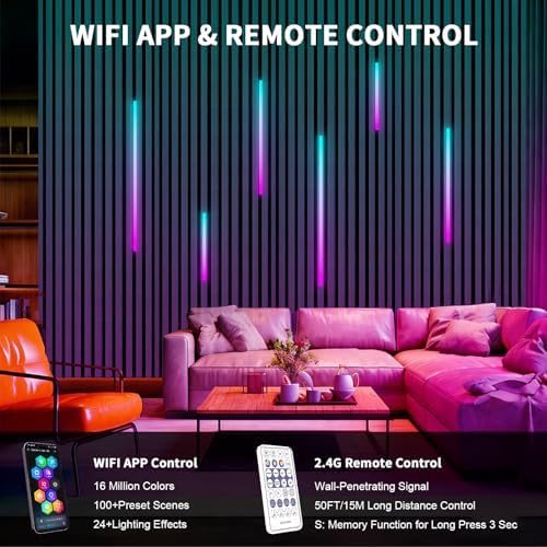 RGB+IC Led Recessed Lighting Kit Wall Panel Lights, 6PCS Smart Color Chasing Wood Slat LED Lights with Alexa & WiFi APP Control, DIY RGB Strip Lighting for Acoustic Panels, Game Room (54″) - Image 6