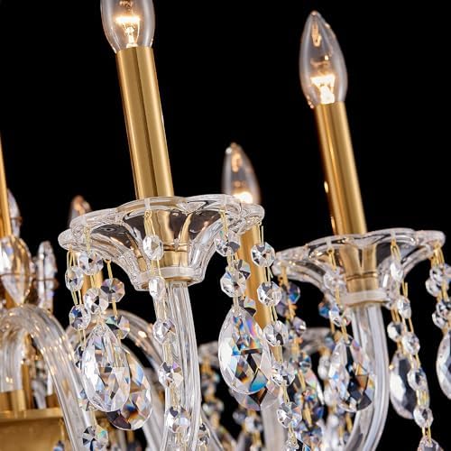 8-Light Maria Theresa Crystal Candle Chandelier, Brass Gold Chandelier for Dining Room, Entryway & Living Room, Adjustable Height, E12 Base - Image 6
