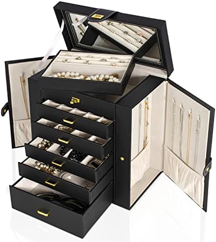 AKOZLIN 6-Tier Jewelry Box Organizer 5 Drawers Storage Black Large - Image 3