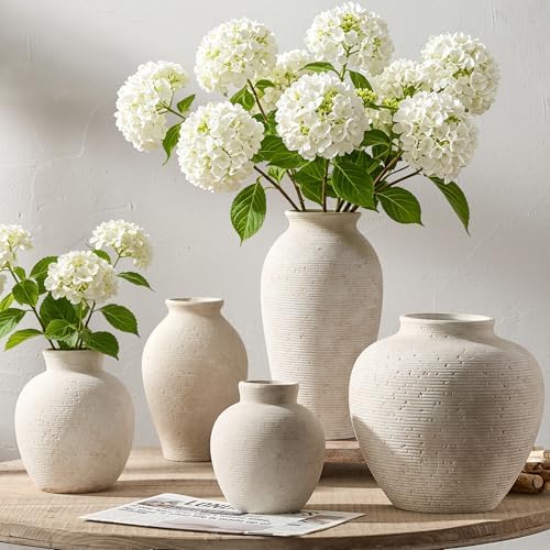 Vanselia Ceramic Flower Vase Home Decor - Large Tall Farmhouse Table Vases Rustic Vintage Living Room Kitchen Bedroom Decorations for House Book Shelf Office Coffee Desk Dining Fireplace (12" Rustic) - Image 6
