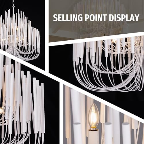 TOCHIC Modern Farmhouse Chandelier for Dining Room 36", Large Vintage White Wood Chandeliers Light for Living Room, Rustic Pendant Lighting Fixture Ceiling Hanging for Foyer Bedroom Entryway - Image 5