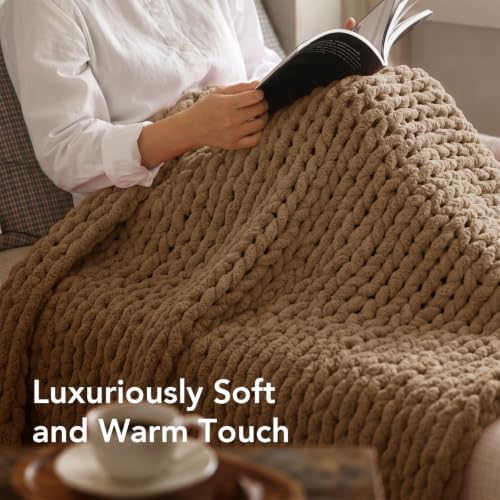 L'AGRATY Chunky Knit Throw Blanket for Couch, 50'' x 70'' Knit Throw, Brown - Image 4
