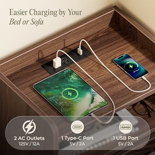 Huuger Nightstand Set of 2 with Charging Station, USB-C Port, End Tables - Image 4