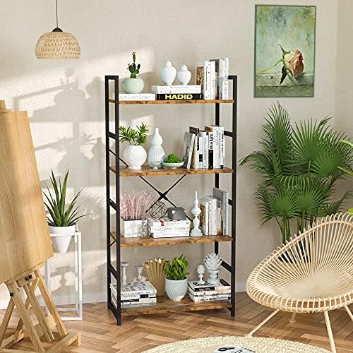 NUMENN 4 Tier Bookshelf, Tall Freestanding Open Storage Bookcase, Vintage - Image 2