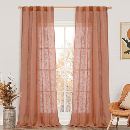 LAMIT Terracotta Linen Curtains for Living Room 84 inch Length 2 Panels by LAMIT