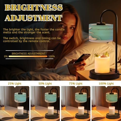 Candle Warmer Lamp with Timer Starfish Shell Teal Beach Nature Seashells Fishing Net Weathered Wood Dimmable Wax Warmer with 4 Bulbs for Jar Candles Women Birthday Gifts House Warming New Home Decor - Image 3