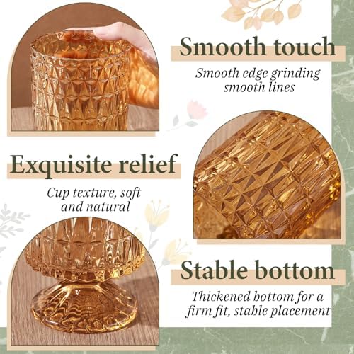 9 Pcs (H:7" W:4") Embossed Flower Amber Vase Pedestal Glass Vase - Image 4