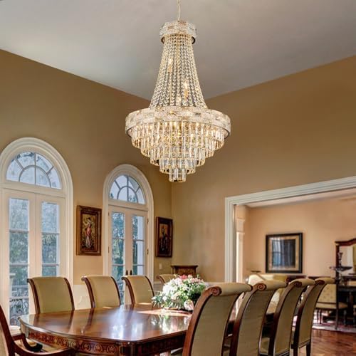 12-Light Gold Crystal Chandeliers,Empire Chandelier Light Fixture Modern High Ceiling Hanging Chandelier for Entryway,Foyer,Staircase,Hallway,Living Room(H36 x D23.2) - Image 2