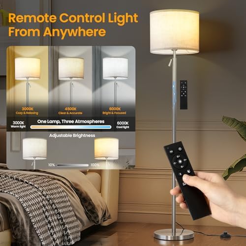 Floor Lamp Height Adjustable with Remote for Living Room and Bedroom Silver - Image 2