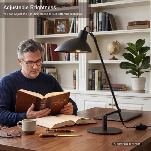 Desk Lamp Modern Industrial 100% Metal Adjustable Table Lamp 24", Natural Light (4000K) with Dimmer, Ideal for Office Bedroom Study Room Living Room Nightstand Bedside Lamps Sand Black - Image 4