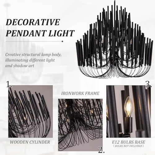 TOCHIC Modern Farmhouse Chandelier for Dining Room 41", Large Vintage Black Wood Chandeliers Light for Living Room, Rustic Pendant Lighting Fixture Ceiling Hanging for Foyer Bedroom Entryway - Image 4