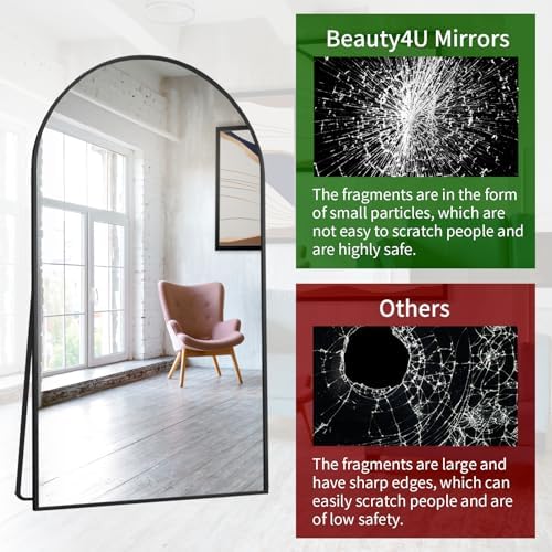 Beauty4U 76" x 37" Arched Full Length Mirror with Stand, Black Floor Mirror - Image 5